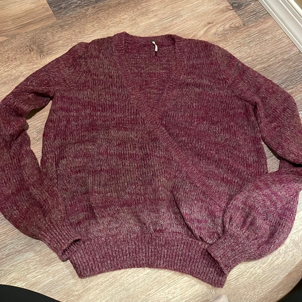 Free People Burgundy V-Neck Sweater